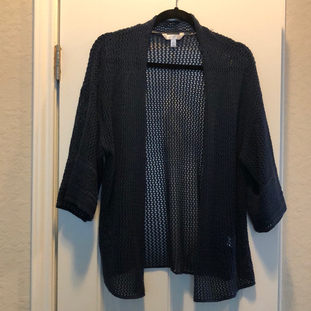 Navy blue knit flyaway cardigan